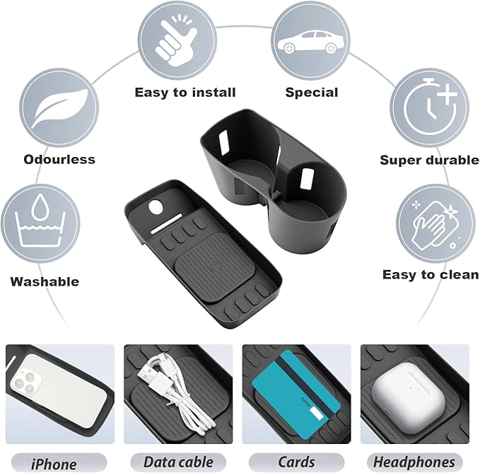 SKTU 2Pcs for 2026 Hyundai Palisade Wireless Charging Mat 2026+ Palisade Center Console Non-Slip Pad & Cup Holder Hyundai Palisade 2026 Accessories 2026 Palisade Rubber Console Mat Cup Holder Durable