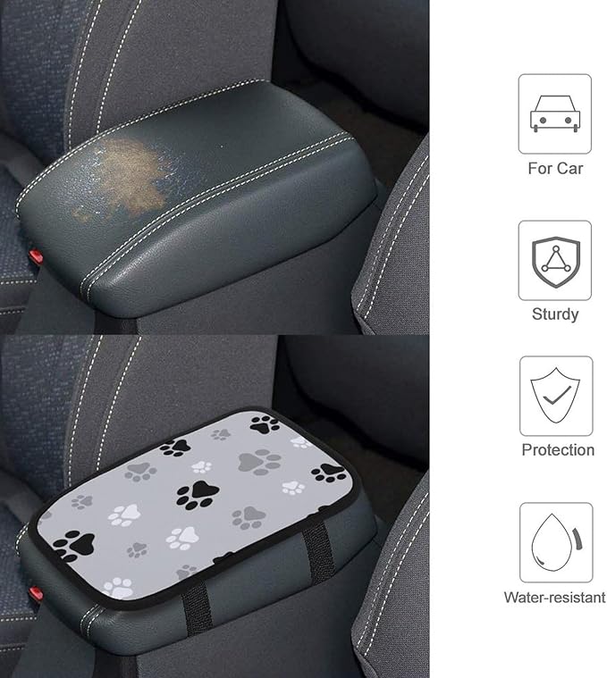 Animal Paw Prints Car Center Console Cushion Pad,Waterproof Armrest Seat Box Cover Protector,Comfortable Car Decor Accessories Fit for Most Cars, Vehicles, SUVs