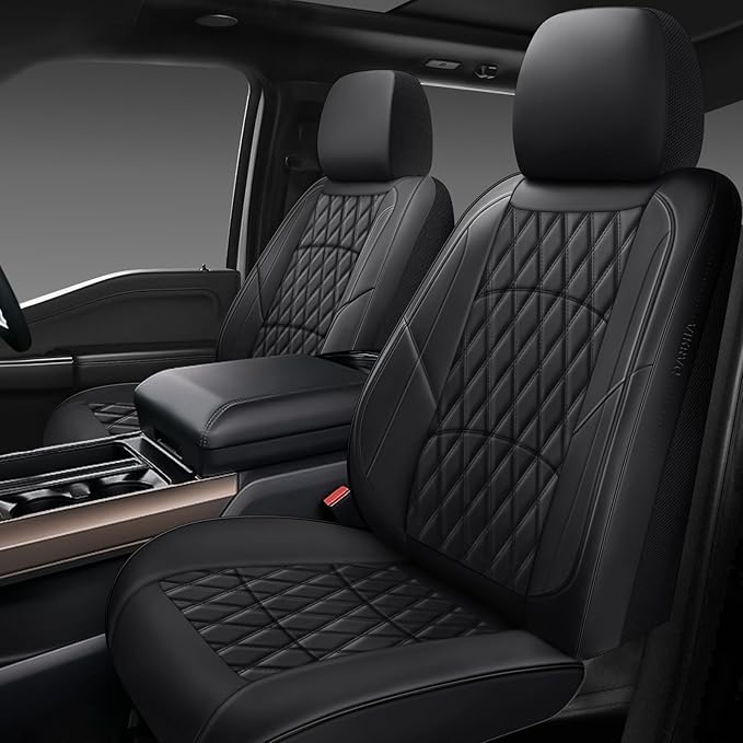 NS YOLO Leather Car Seat Covers,Universal Fit for Most Cars,SUVs and Sedans,Waterproof Luxury Leatherette Cushions, 2 Seats Protectors (Black, Front Pair-2 Seats(Driver and Passenger))