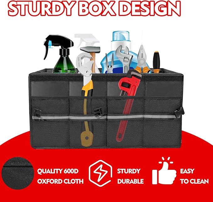 Car Organizer, Trunk Organizer for SUV, Waterproof Car Accessories for Women & Men, 55L Collapsible Trunk Organizer with Lid, 3 Compartment, 23.2"×13.5"×11"