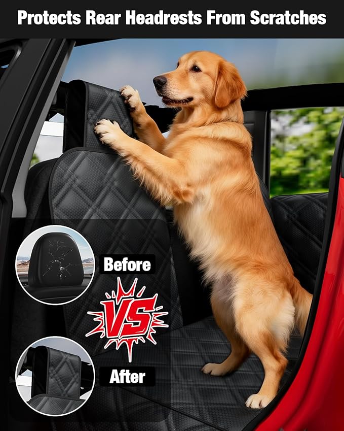 Wexyldra Dog Car Seat Cover for Back Seat Compatible with Tesla Model Y — Hard Bottom Pet Travel Hammock with Seat Extender, Waterproof Backseat Dog Cover with Door & Headrest Protectors