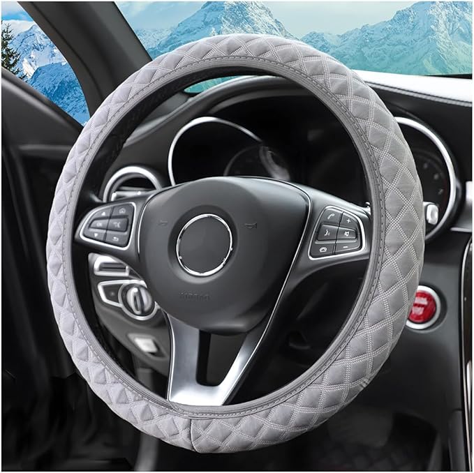 zipelo Elastic Stretch Steering Wheel Cover, Microfiber Breathable Ice Silk, Universal 15 Inch Anti-Slip Car Steering Wheel Protector, Warm in Winter and Cool in Summer, for Men and Women (Gray)