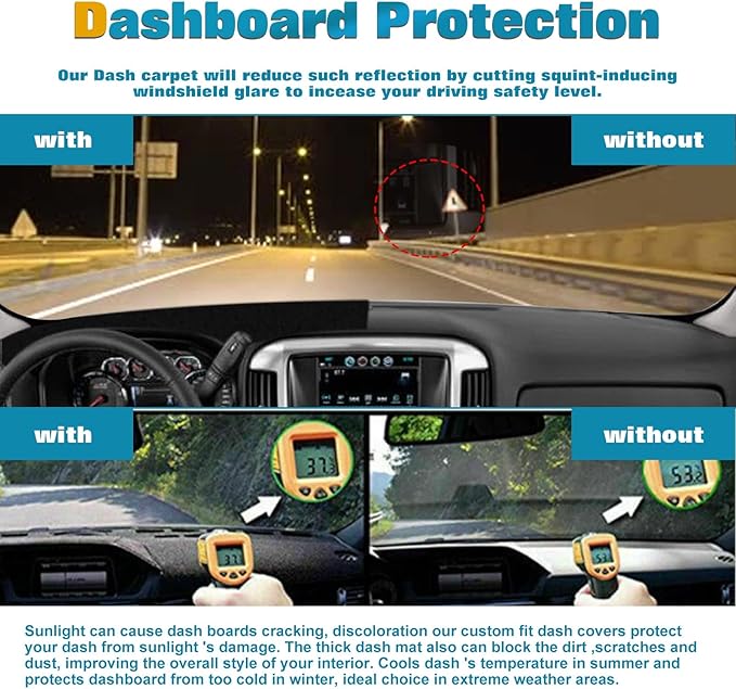 x xotic tech Center Console Dashboard Mat Pre-Cut Non-Slip Sunshield Sun Glare Protector Dash Carpet Pad Black Cover Compatible with Chevrolet Silverado or GMC Sierra 2007-2013,w/Two Golve Box-Type C