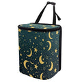 Car Trash Can with Lid Storage Pockets for Disposable Garbage Bag, Multipurpose Collapsible Car Organizer, Moon Star Print