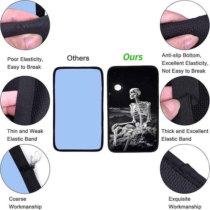 JANENFNA Car Armrest Cover Pads Universal Fashion Cute Auto Center Console Armrest Cover Pad with 2PCS Car Coasters Soft Waterproof Car Armrest Seat Protector for Women,Skeleton