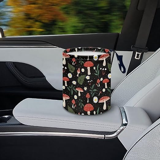 Brosoneto Mushroom Daisy Leaves Car Trash Can Collapsible Back Seat, Front Console, Floor, or Hanging Headrest Waste Basket for Car SUV Trucks