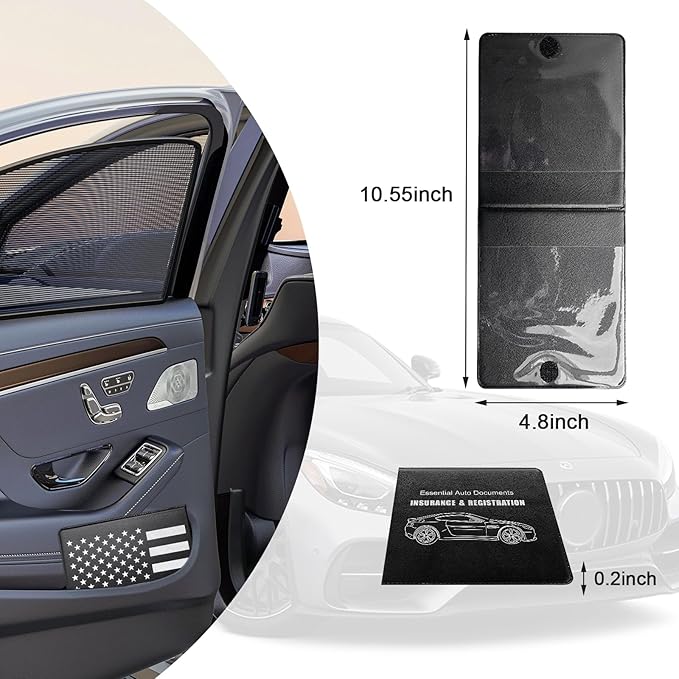Ziciner Car Registration Insurance Holder, 2Pack Essential Auto Card Document Glove Box Organizer with Touch Fastener, Vehicle Interior Accessories Perfect for Most Car, Truck, SUV (Black/Back Flag)