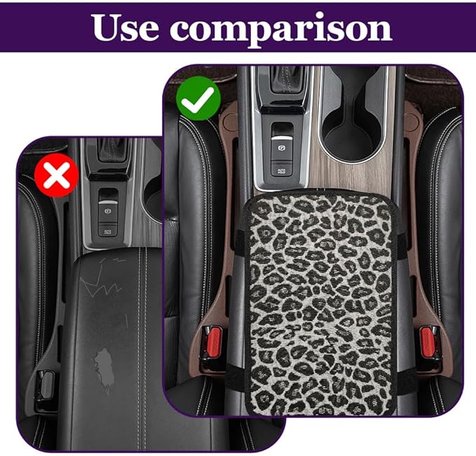 Leopard Cheetah Print African Animal Hunting Auto Center Console Armrest Pad, Car Center Console Cover, Auto Accessories Soft Comfort Armrest Cover Cushion Mat Fit for Most Cars (Black&White)