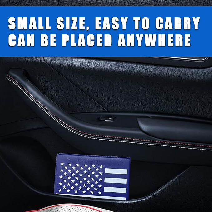 Ziciner Car Registration Insurance Holder, 2Pack Essential Auto PVC Card Document Glove Box Organizer with Velcro Closure, Universal Car Accessories for Men & Women (Blue/Back Flag)