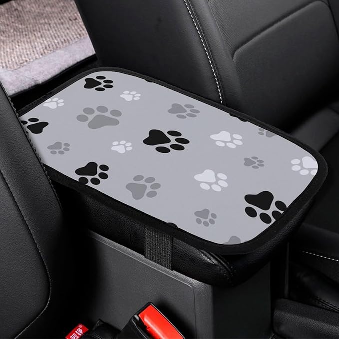 Animal Paw Prints Car Center Console Cushion Pad,Waterproof Armrest Seat Box Cover Protector,Comfortable Car Decor Accessories Fit for Most Cars, Vehicles, SUVs