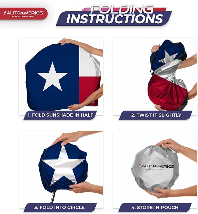 Autoamerics 1-Piece Windshield Sun Shade American Texas Flag USA Patriotic Design - Foldable Car Front Window Sunshade for Sedans SUV Truck - Blocks Max UV Rays and Keeps Your Vehicle Cool - Medium