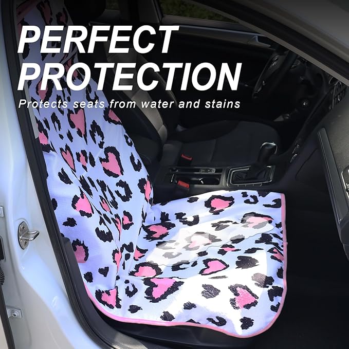 nbnhxnff Sweat Towel Car Seat Cover Protector Front Seats for Gym Workout, Running, Swimming, Beach and Hiking, Waterproof Universal Seat Cover for Car, Trucks, Van & SUV (Love Spot, 1pcs Front Seat)