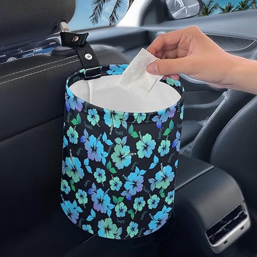 Brosoneto Tropical Hibiscus Flower Cute Car Trash Can for Front Seat, Back Seat, Floor, Headrest, Rubbish Bin Car Accessories Interior Universal Collapsible Garbage Bin
