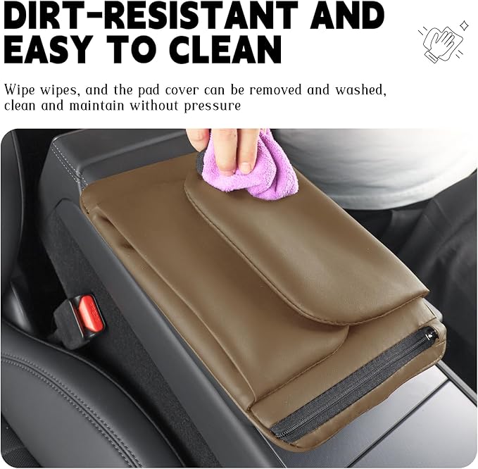 Car Armrest Cover Pad - Nappa Leather Car Center Console Cover with Breathable Holes, Non-Slip Auto Arm Rest Cushion, Universal Car Interior Accessories Fit forTesla Model Y Most Cars (Light Brown)