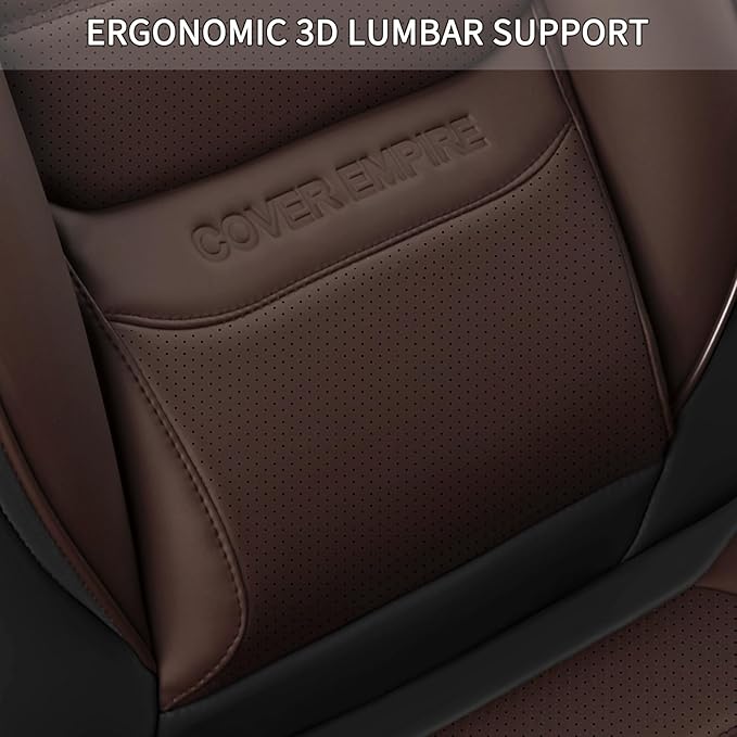 COVER EMPIRE Front Car Seat Covers, 2Pcs Universal Leather Car Seat Covers, Full Coverage Waterproof Automotive Seat Covers, Breathable Car Seat Protector for Most Trucks SUVs Sedans, Black&Brown