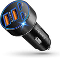 USB C Car Charger, Multi Port 90W Super Fast Charging Cigarette Lighter Adapter, 4-in-1 Dual USB-C & USB-A Car Phone Power Adapter for iPhone 17/16/15/Pro Max, iPad, Samsung Galaxy S25 (Black, 1-Pack)