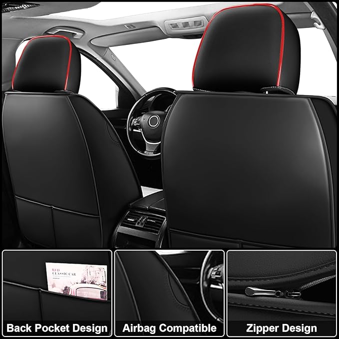ARTIBY Seat Covers Full Set Custom Fit for Mitsubishi Outlander 2004-2025, Standard Waterproof Car Seat Cover, Breathable and Comfortable Leather Cushion Cover, Auto Interior Accessories (Black Red)