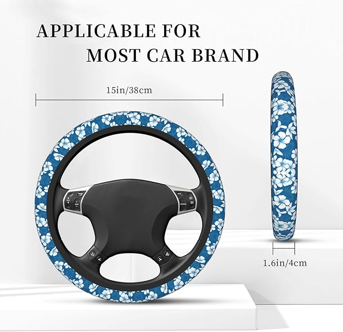 Hawaiian Flowers Universal Fit Steering Wheel Cover for Car, Truck, and SUV, Durable Steering Wheel Protection