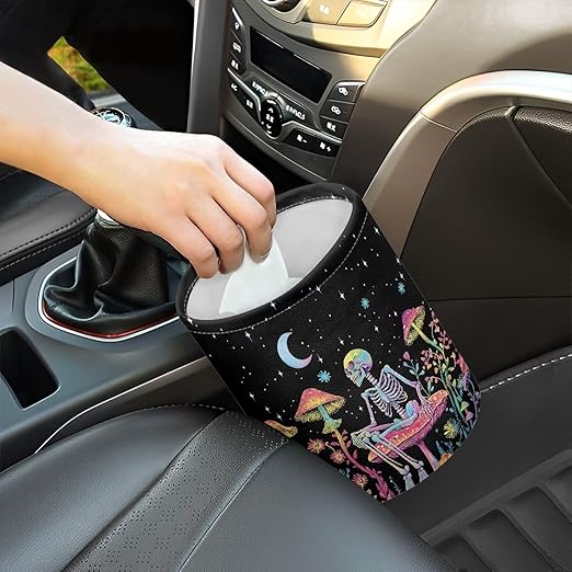 Brosoneto Mushroom Skull Car Trash Bag - Portable Garbage Bin for Front Seat, Back Seat, Floor - Universal Collapsible Easy to Clean Car Garbage Accessory