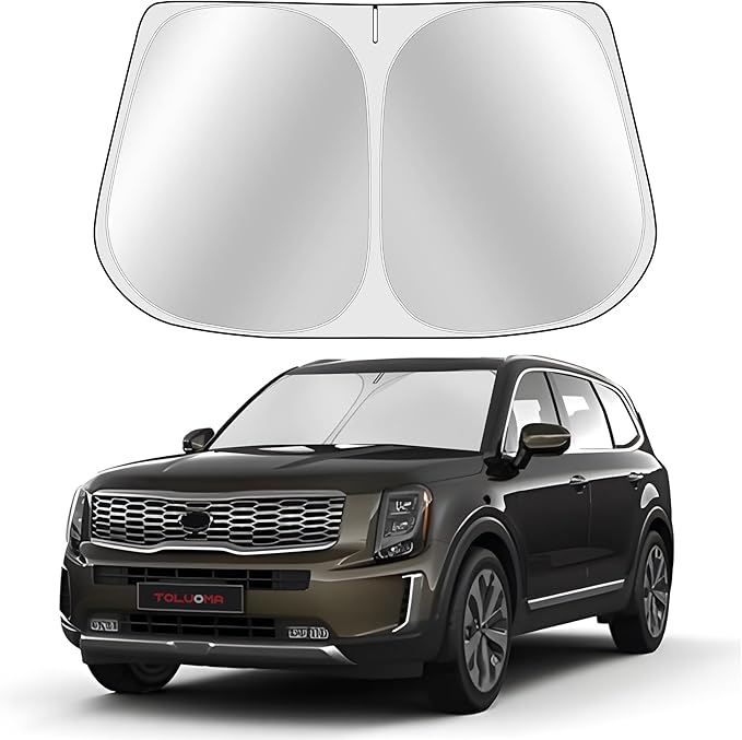 Toluoma Custom Fit Windshield Sun Shade for Kia Telluride 2020-2025 - Full Coverage, 210T Reflective Fabric, Double-Layer Design - Blocks 99% UV Rays, Keeps Car Cool, Easy to Install and Store