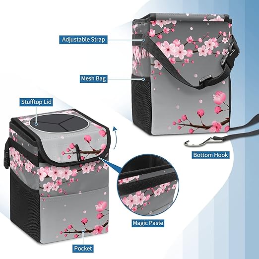 GVGHIDZ Car Trash Can – Multi-Purpose, Lightweight and Portable with Durable Water-Resistant Coating, No Installation Required, Practical and Ample Capacity, Variety of Colors.Cherry Blossom