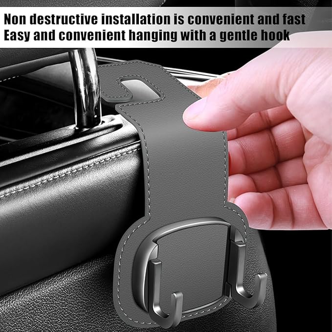 Car Headrest Hooks, 2PCS Foldable Double Vehicle Back Seat Organizer Hanging Holder for Purse Coat Umbrella, Automotive Interior Seatback Storage Hanger Accessories, Universal Fit (Gray)