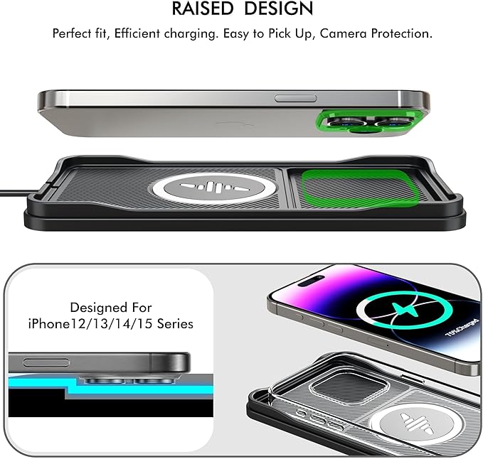 Wireless Car Charger Pad, LANSEMKU 15W Fast Wireless Charging Pad for Car, Non-Slip Smart Safe Phone Charger Mat with 20W Car Adapter, Compatible with iPhone 16 15 14 13 12 Pro Max AirPods, 30CM Cable