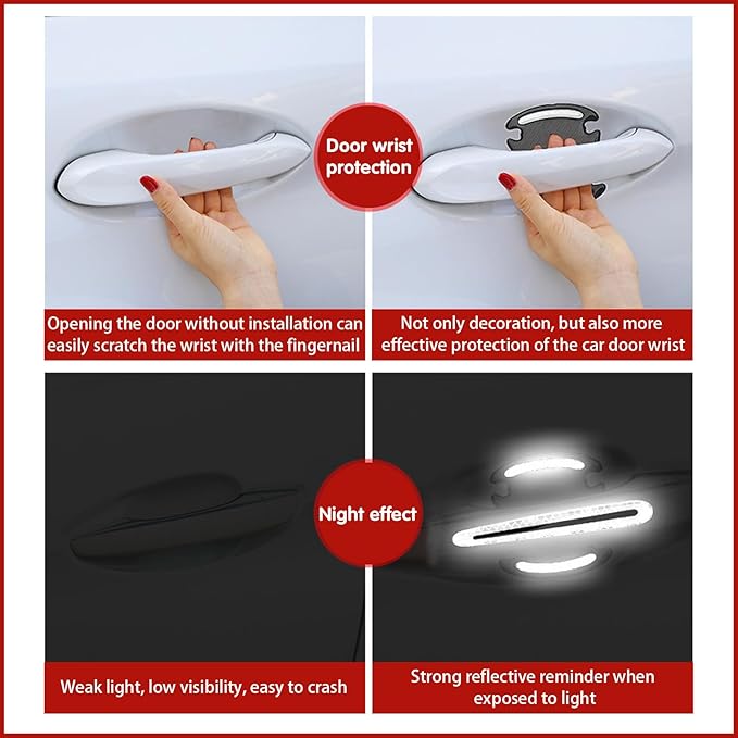 ijuicy 4 Set Reflective Car Door Handle Bowl Sticker, Carbon Fiber Car Door Handle Scratch Protector Cover (White)