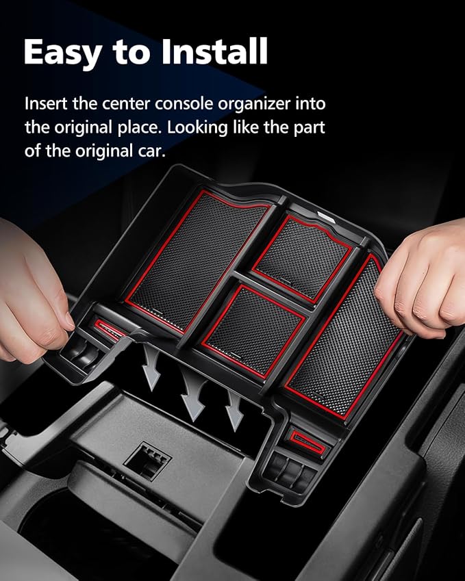 FIILINES Center Console Organizer for Dodge Ram 1500 2500 3500 2019-2025, Center Console Tray Secondary Armrest Storage Box ABS Insert Container with Anti-Slip Mats