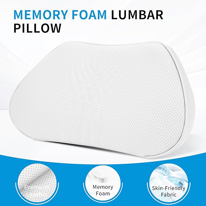 Dapucarin Lumbar Support Pillow for Car Seat, Office Chair Nappa Leather Memory Foam Lower Back Cushion for Back Pain Relief Improve Posture, Ergonomic Back Rest for Gaming Chair, Light Gray, 1PC