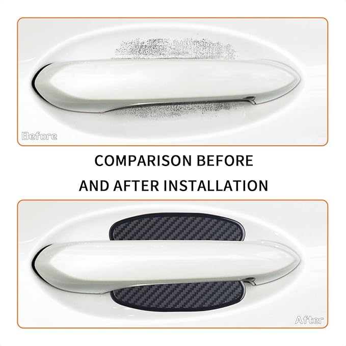 TANGSEN 4Pcs Universal 3D Carbon Fiber Texture Automotive Door Cup Handle Recess Paint Protector Cover Scratch Non-Marking TPU Personalize Pad Sticker (S)