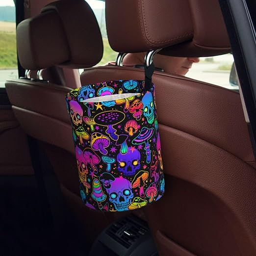 BEIANSHUO Mushrooms Skulls Car Trash Can Collapsible Garbage Can,Hanging Trash Bag Water Proof with Suitable for Storage for Car Interiors,Home