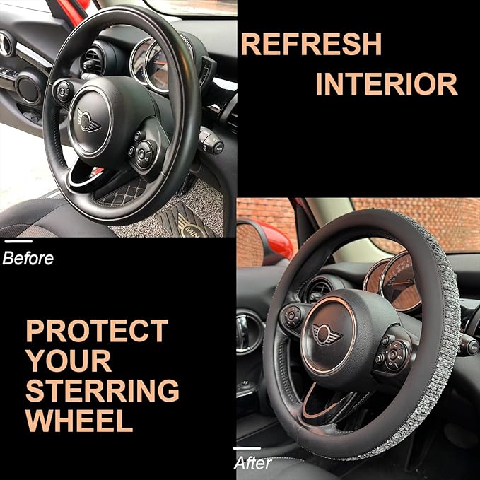 PINCTROT Large Size Chenille Leather Steering Wheel Cover, Soft Mottled Colors, Sweat-Proof, Non-Slip Grip, All-Season Comfort, 15.5-15.75 Inch(Mottled Gray)