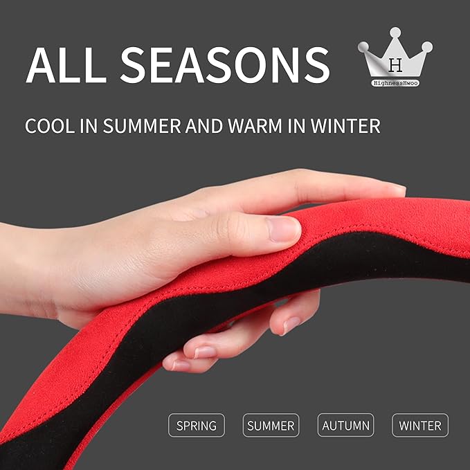 Luxury Suede Steering Wheel Cover for Cars, Soft Leather Padded Wheels Cover for F150, Trucks, Jeep, Van, Auto Thin Large Car Handle Cover, Universal Fit, Anti Slip, 15.2-16in, Black