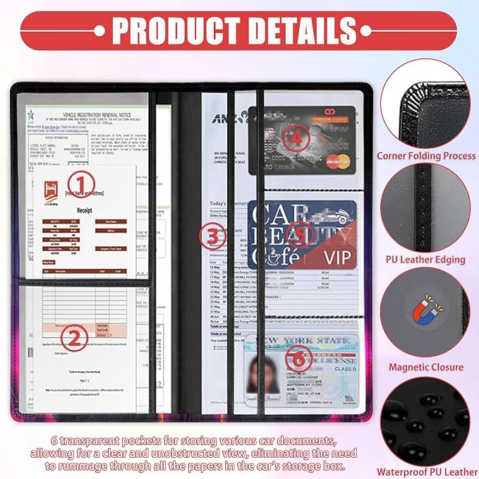Car Registration Holder, Waterproof PU Leather Vehicle Card Document Glove Box Organizer, Women Interior Auto Accessories Case for Cards, Driver License Car Insurance Holder, Astronaut Cat Bubble Tea
