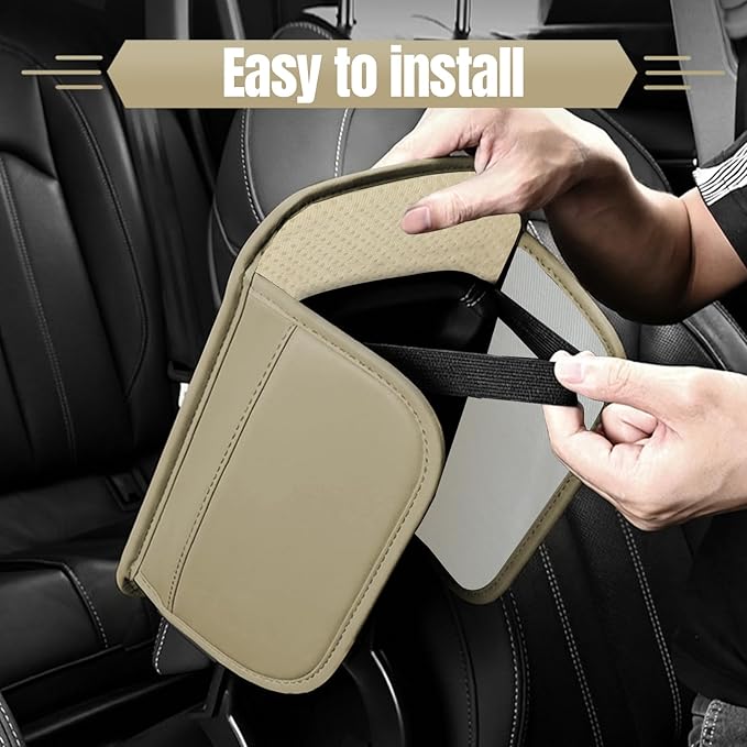 wuyaoyao Bling Car Center Console Cover, 11.81"×7.87" Leather Auto Arm Rest Cover Protector with 2 Storage Bags, Vehicle Crystal Rhinestone Armrest Cushion Pad, Interior Car Accessories (Beige)