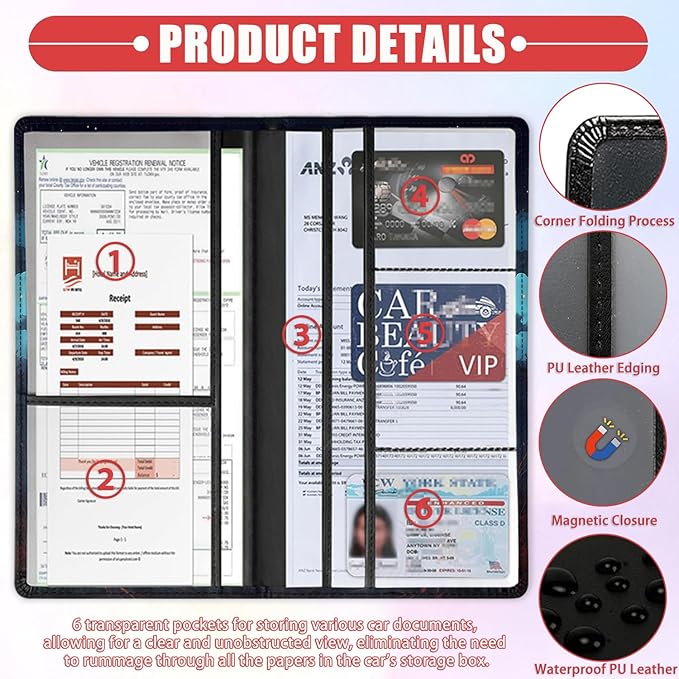 Car Document Holder with Magnetic Shut, Car Registration & Insurance Card Holder, Waterproof PU Leather Glove Box Organizer Vehicle Accessories Driver License for Women/Men, Fox Painting