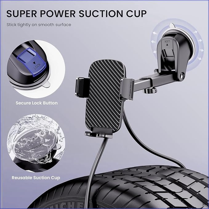 Qifutan Military-Grade Car Phone Holder - [Ultra Strong Suction] 3-in-1 Phone Mount for Dashboard, Windshield & Air Vent, Super Stable Universal Car Accessories for iPhone & All Smartphones