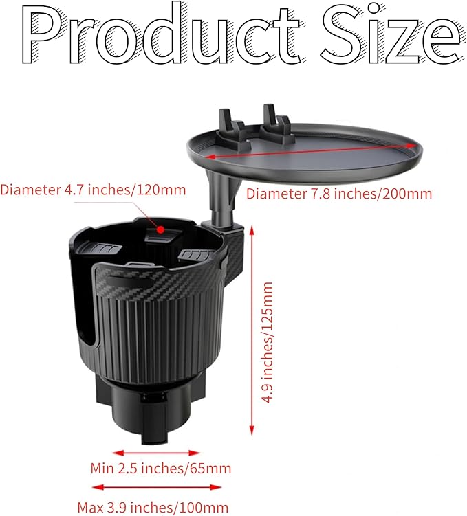 Cup Holder Tray for Car, 2 in 1 Detachable Car Food Table Tray with Solid Base & Phone Slot,Car Cup Holder Expander with 360°Rotation Tray for Travel Road Essentials (Round)