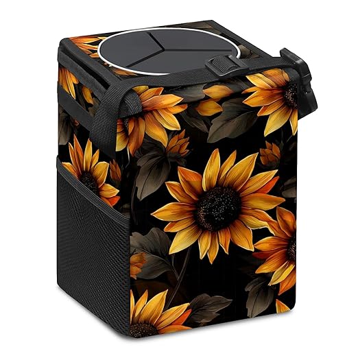GVGHIDZ Car Trash Can – Multi-Purpose, Lightweight and Portable with Durable Water-Resistant Coating, No Installation Required, Practical and Ample Capacity, Variety of Colors.Beautiful Sunflower