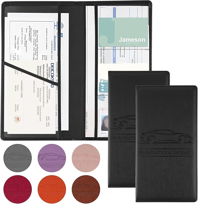 JUSTTOP 2Pack Car Registration and Insurance Holder,Car Document Holder for Cards License with Magnetic Shut,Vehicle Glove Box Car Organizer for Documents, Cards, License(Black)