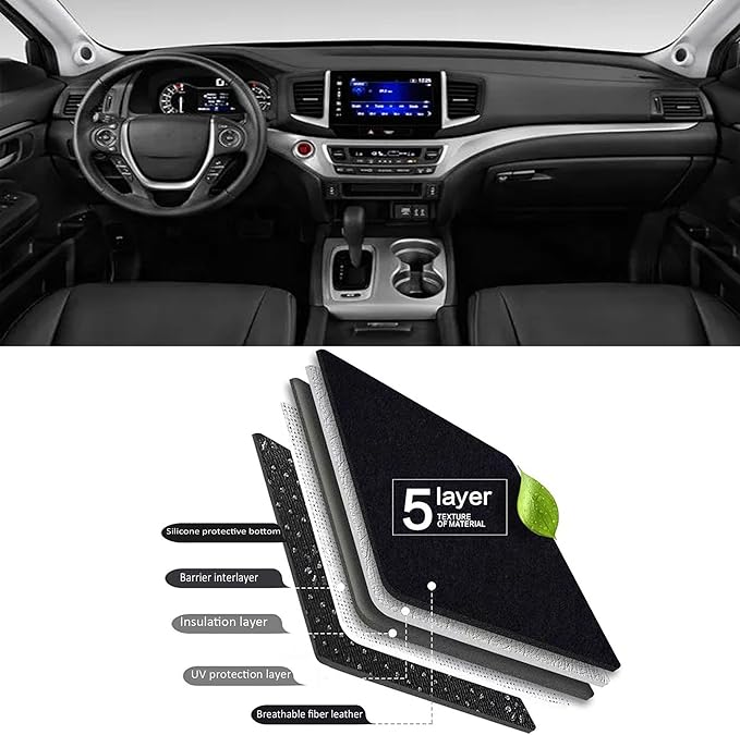 Upgraded Dashboard Mat for 2017-2024 Honda Ridgeline/2016-2022 Pilot/2019-2024 Passpor Polyester Dashcover UV Protection Non-Slip Windshield Reflective Instrument Cover Interior Accessory Black