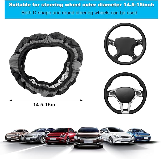 Car Steering Wheel Cover, 15 Inches Non-Slip Leather Car Steering Wheel Protector, Universal Steering Wheel Soft Cover Mats for Car Truck SUV, Interior Car Accessories (Gray)