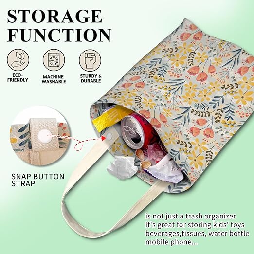 ABUIFDK Car Trash Can, Cute Car Trash Bag, Hanging Car Organizer and Storage Bag, Trash Bin for Car Accessories, Vehicle, Travelling, Camping Vintage Colorful Flowers