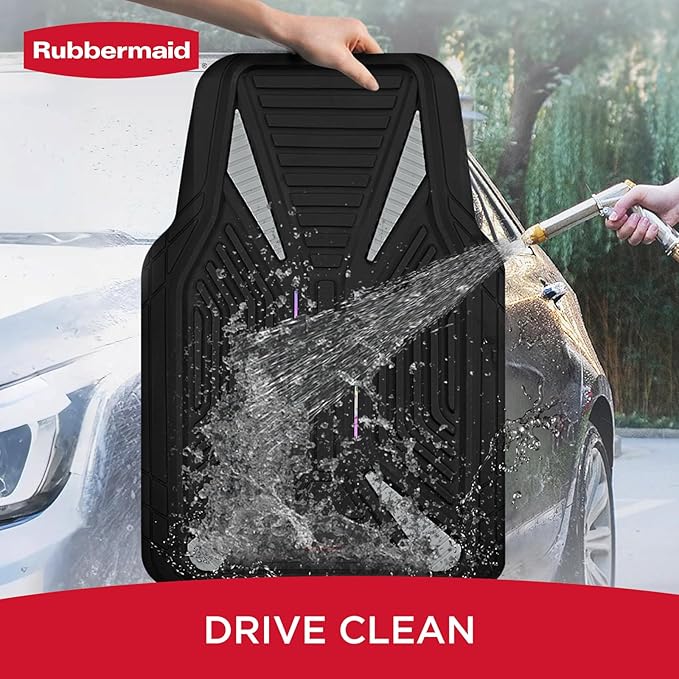 Rubbermaid Car Mat Full Set, Universal Trim-to-Fit Heavy-Duty Car Floor Mats – 4-Piece Set for All Weather Protection – Durable Rubber Mat for Cars, Trucks, SUVs & Vans-Gray
