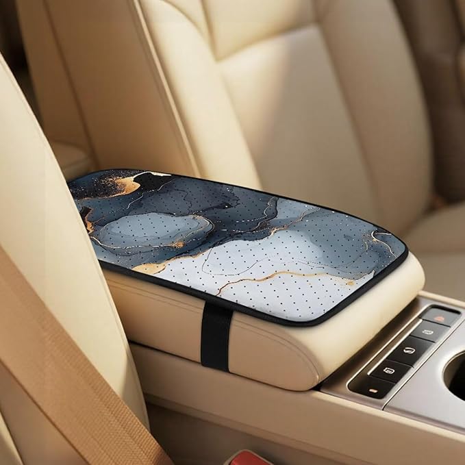 Qeluxign Marble Air Mesh Car Seat Covers & Accessories 5-Piece Set 2 Seat Covers, 2 Shoulder Belt Pads, 1 Console Pad PU Leather Car Interior Set for Women