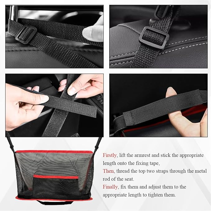 Car Net Pocket Handbag Holder, Purse Holder for Car, Driver Storage Netting Pouch for Handbag Purse, Mesh Vehicle Storage Organizer Between Front Seats Universal for SUV Truck RV (Red)