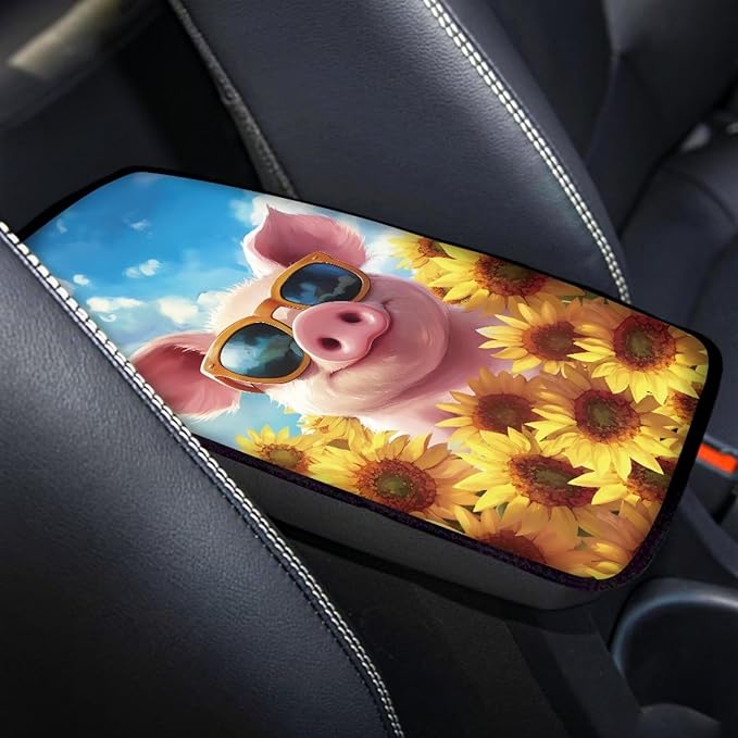 Floral Pig Armrest Cover Pad for Cars Comfortable Soft Car Center Console Armrest Cushion Pads Funny Pig Auto Accessories Universal Fit for Most Cars Vehicles SUV