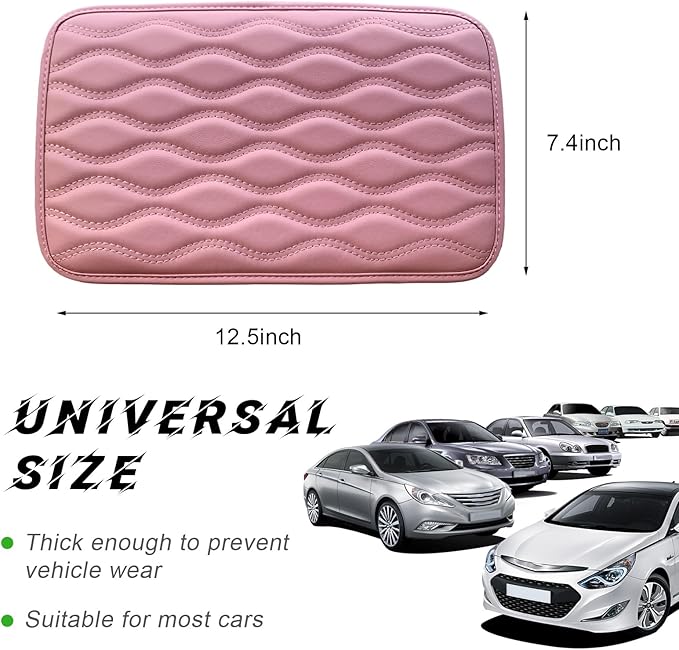 Car Center Console Pad, Waterproof PU Leather Auto Armrest Box Cover, Comfortable Vehicle Arm Rest Protector Cushion Pad for Car SUV, Universal Car Accessories (Pink)