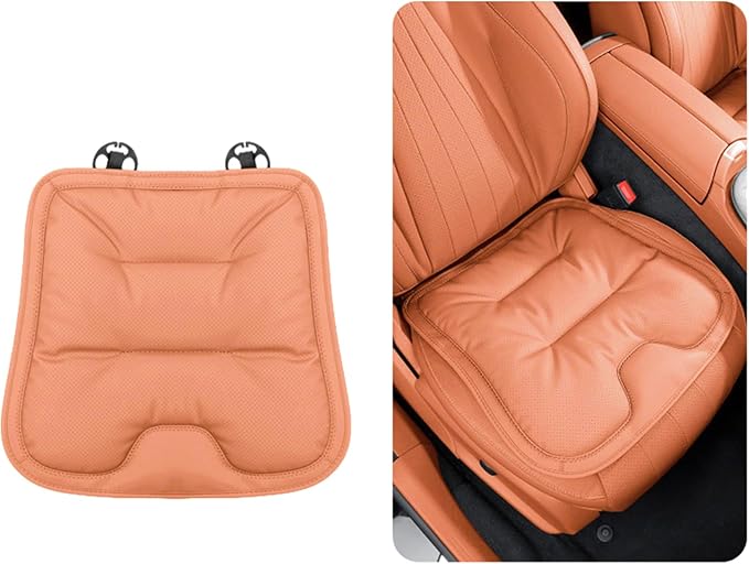 Bzxpk Skin-Friendly & Dirt-Repellent Leather Car Seat Cushion, Non-Slip PU Leather Seat Cover for Car, Office Chair & Travel, Breathable Comfort Cushion (Orange, Front Row)